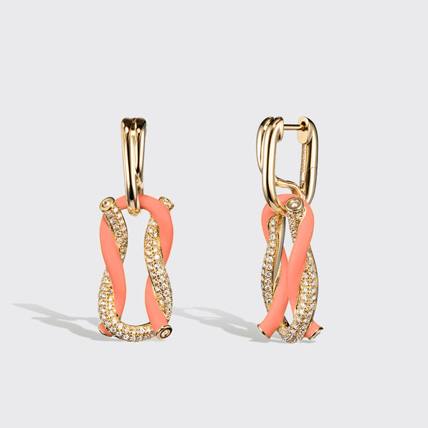 JUMBO ORANGE HALF DIAMOND FRUIT HOOPS BUCKLE EARRINGS