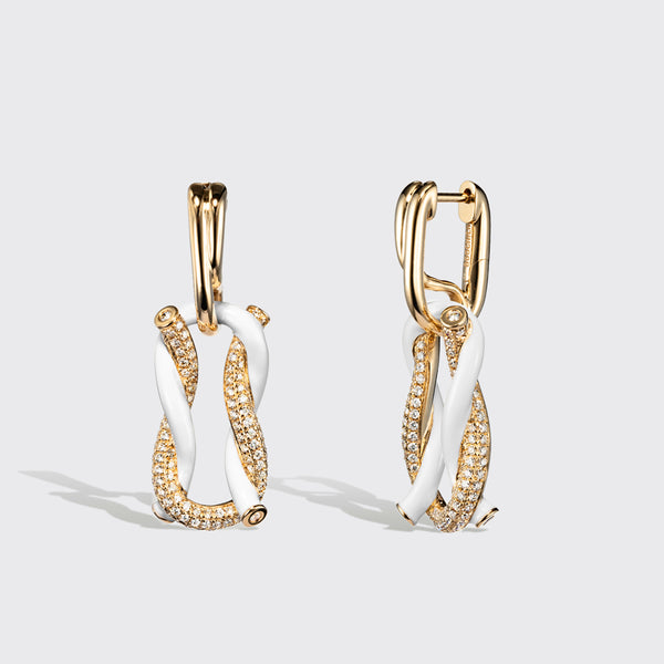 JUMBO WHITE HALF DIAMOND FRUIT HOOPS BUCKLE EARRINGS