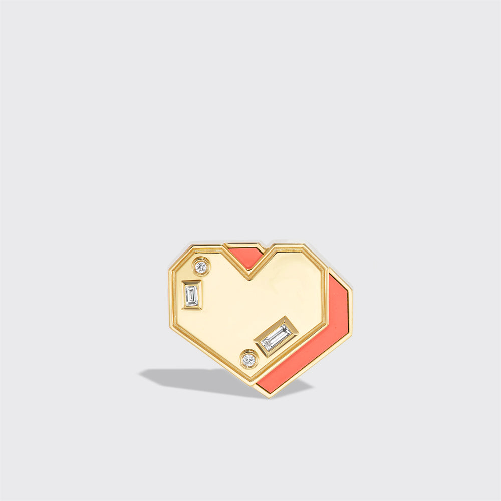CORAL YELLOW GOLD HEART STUDS