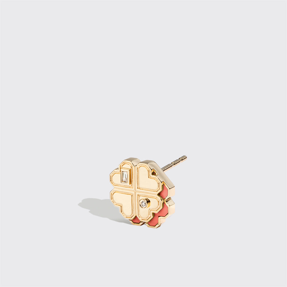 CORAL YELLOW GOLD MINI CLOVER LEAF STUDS