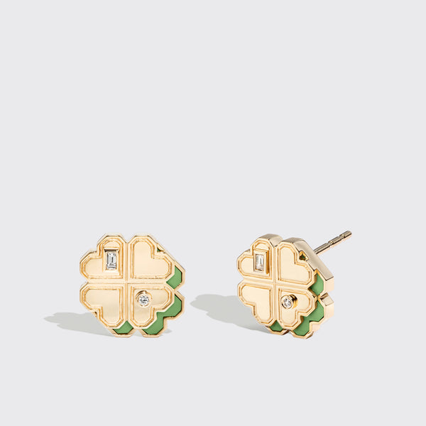 GREEN TURQUOISE YELLOW GOLD MINI CLOVER LEAF STUDS