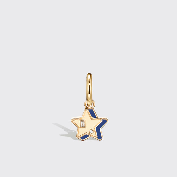 LAPIS YELLOW GOLD MINI STAR HOOP MONO EARRING