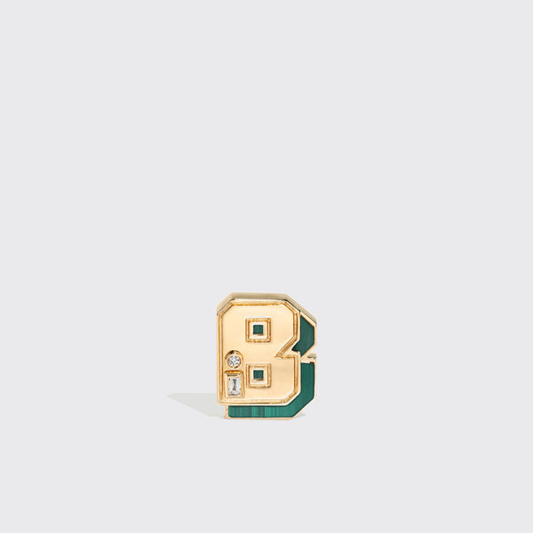 MALACHITE YELLOW GOLD MINI LETTER MONO STUD