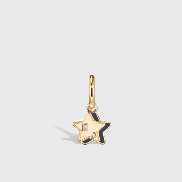 ONYX YELLOW GOLD MINI STAR HOOP MONO EARRING