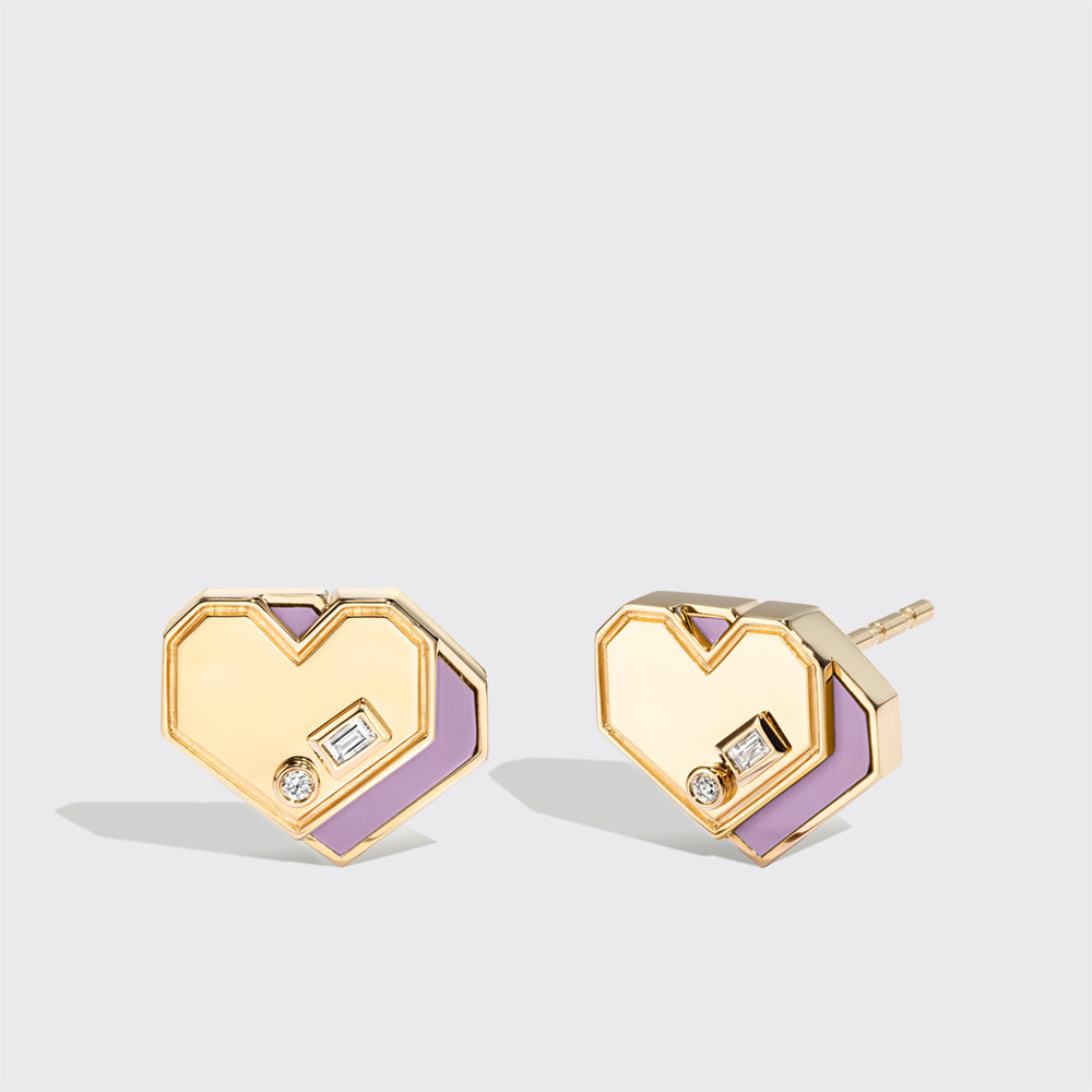 PHOSPHOSIDERITE YELLOW GOLD MINI HEART STUDS