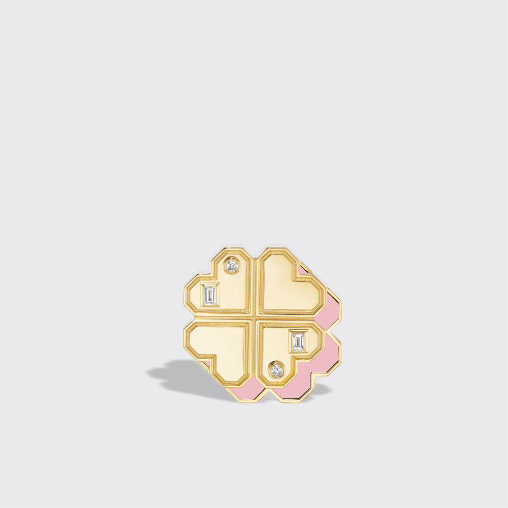PINK OPAL YELLOW GOLD CLOVER LEAF STUDS
