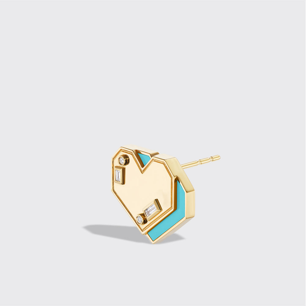 TURQUOISE YELLOW GOLD HEART STUDS