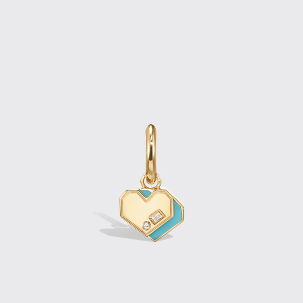 TURQUOISE YELLOW GOLD MINI HEART HOOP MONO EARRING