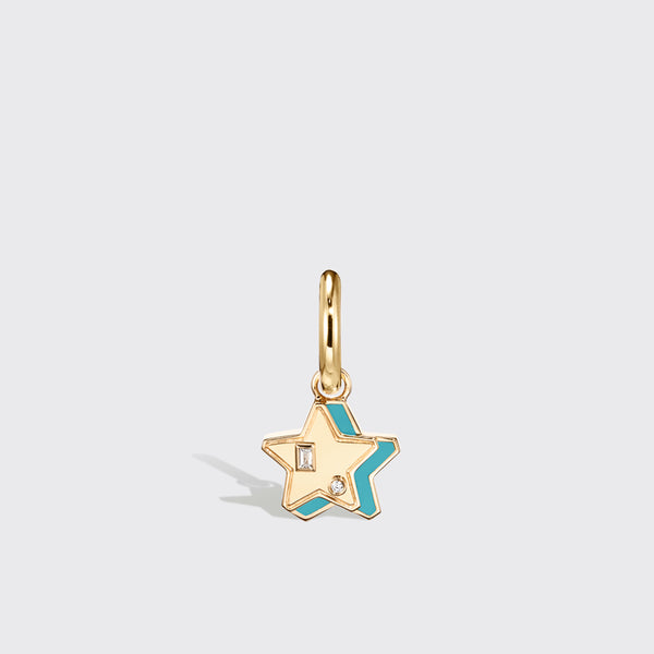 TURQUOISE YELLOW GOLD MINI STAR HOOP MONO EARRING