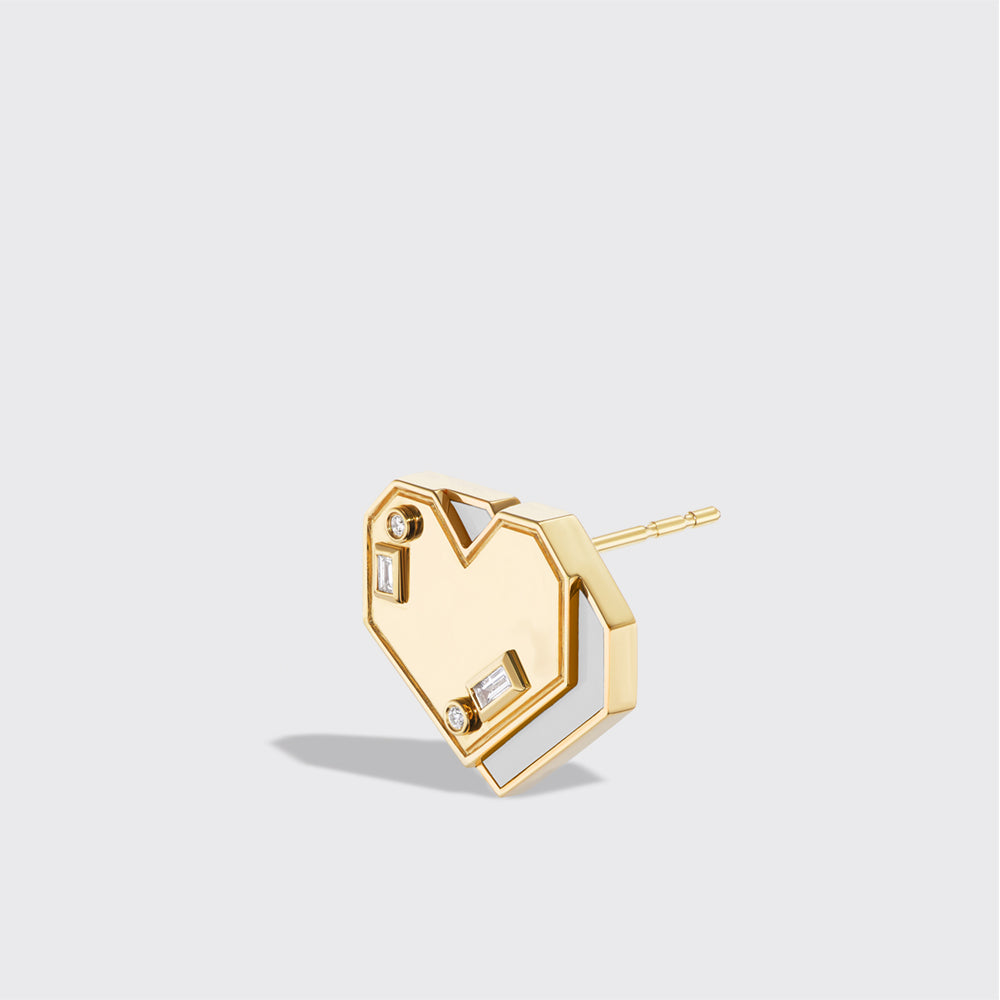 WHITE MOTHER OF PEARL YELLOW GOLD HEART STUDS