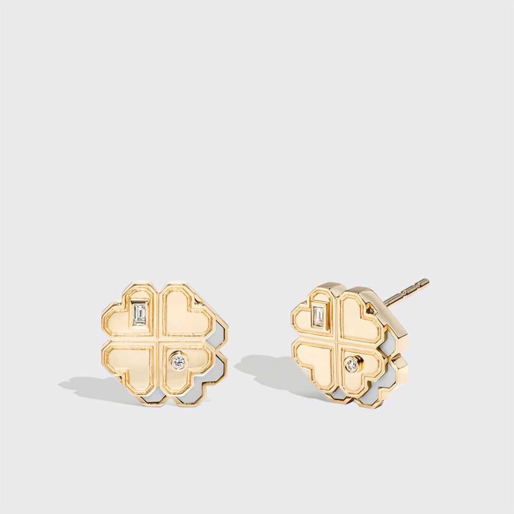 WHITE MOTHER OF PEARL YELLOW GOLD MINI CLOVER LEAF STUDS