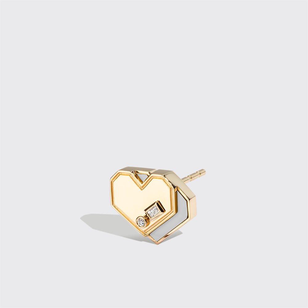 WHITE MOTHER OF PEARL YELLOW GOLD MINI HEART STUDS