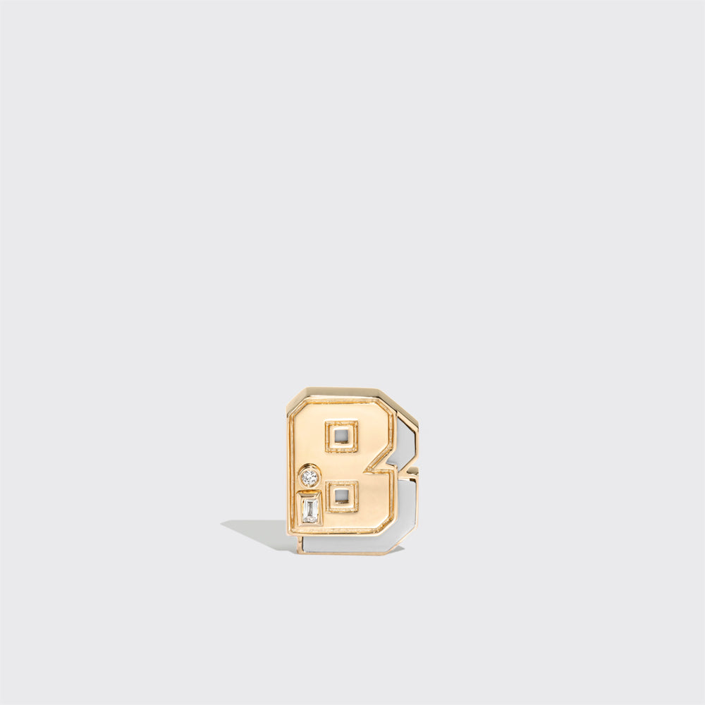 WHITE MOTHER OF PEARL YELLOW GOLD MINI LETTER MONO STUD