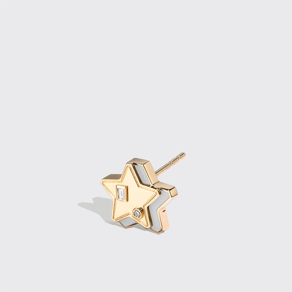 WHITE MOTHER OF PEARL YELLOW GOLD MINI STAR STUDS