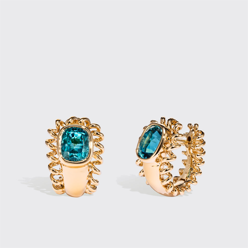 SMALL YELLOW GOLD BLUE ZIRCON SLINKEE ICON EARRINGS