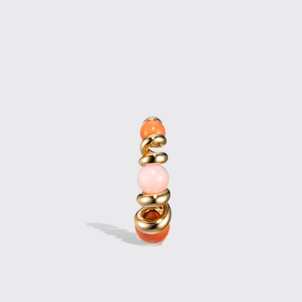 CORAL & PINK OPAL YELLOW GOLD GUMBALL SLINKEE EARRINGS