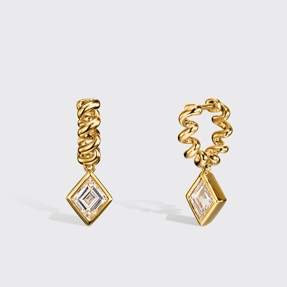 YELLOW GOLD KITE DIAMOND SLINKEE DROPS HUGGIE EARRINGS