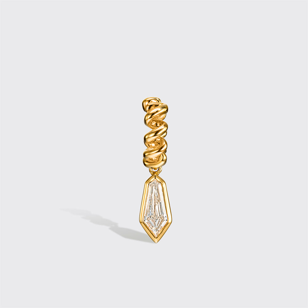 YELLOW GOLD SHIELD DIAMOND SLINKEE DROPS HUGGIE EARRINGS