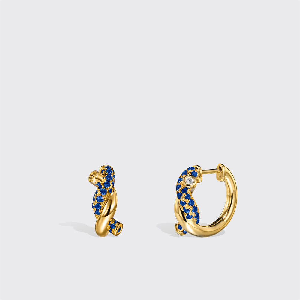 YELLOW GOLD BLUE SAPPHIRE SMALL TIES EARRINGS