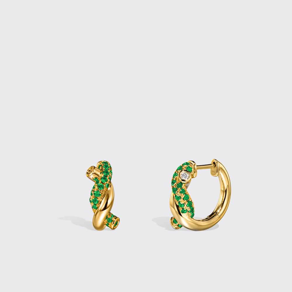 YELLOW GOLD EMERALD SMALL TIES EARRINGS