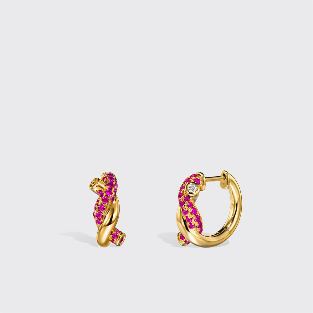 YELLOW GOLD PINK SAPPHIRE SMALL TIES EARRINGS