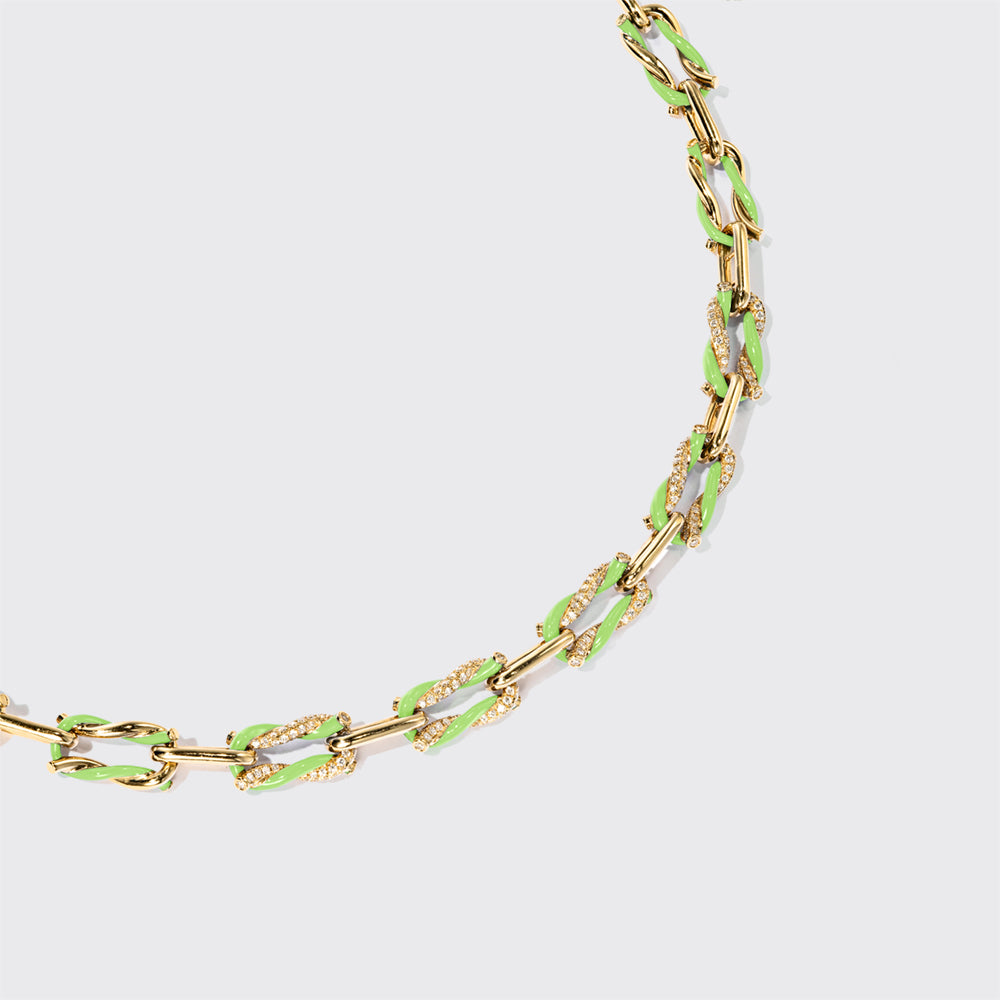 LIME GREEN FIVE DIAMOND FRUIT HOOPS NECKLACE