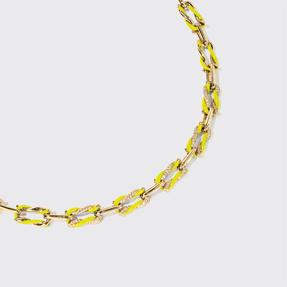 NEON YELLOW FIVE DIAMOND FRUIT HOOPS NECKLACE