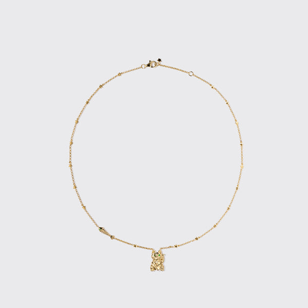 YELLOW GOLD LUCKY CAT DIAMOND NECKLACE