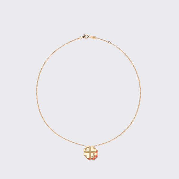 CORAL YELLOW GOLD CLOVER LEAF NECKLACE