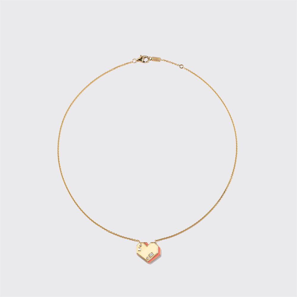 CORAL YELLOW GOLD HEART NECKLACE