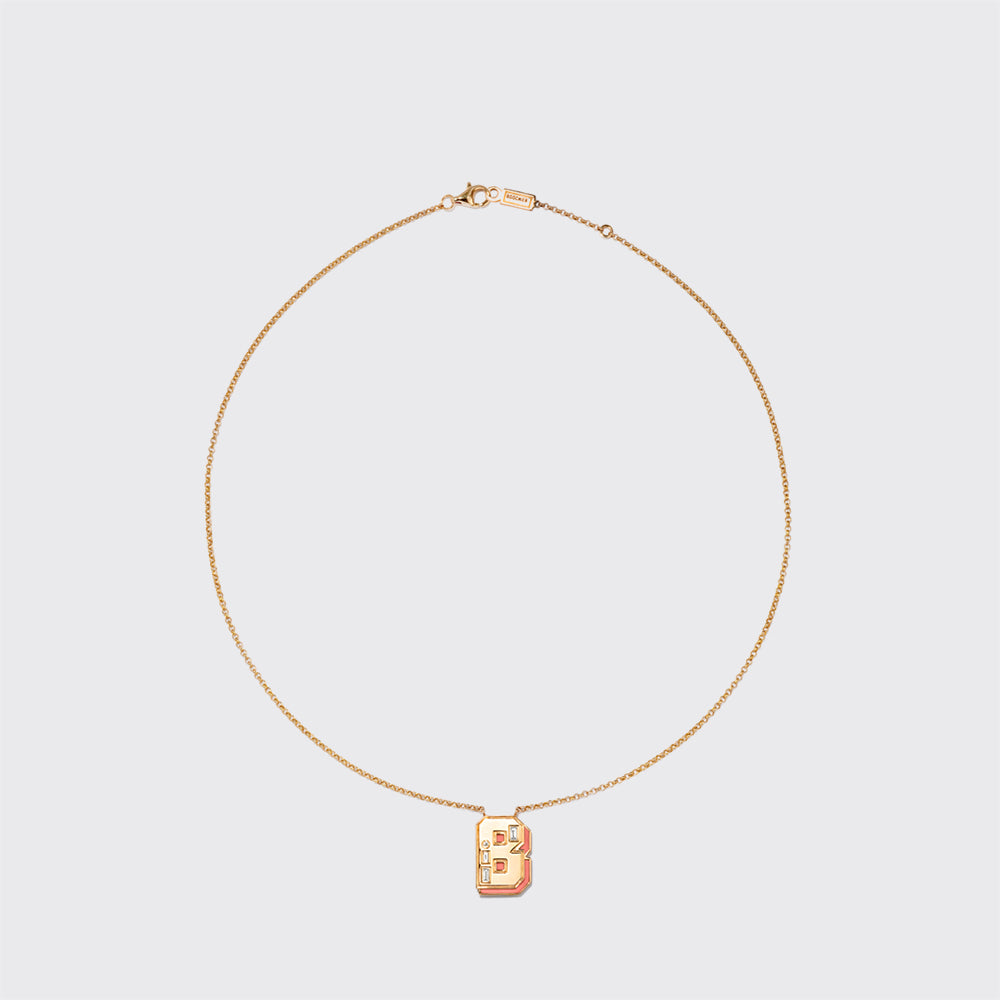 CORAL YELLOW GOLD LETTER NECKLACE