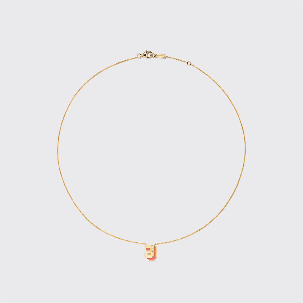 CORAL YELLOW GOLD MINI LETTER NECKLACE