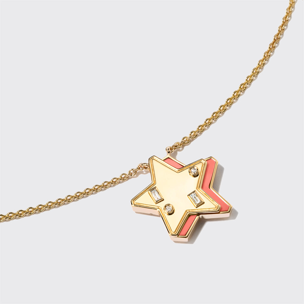 CORAL YELLOW GOLD STAR NECKLACE