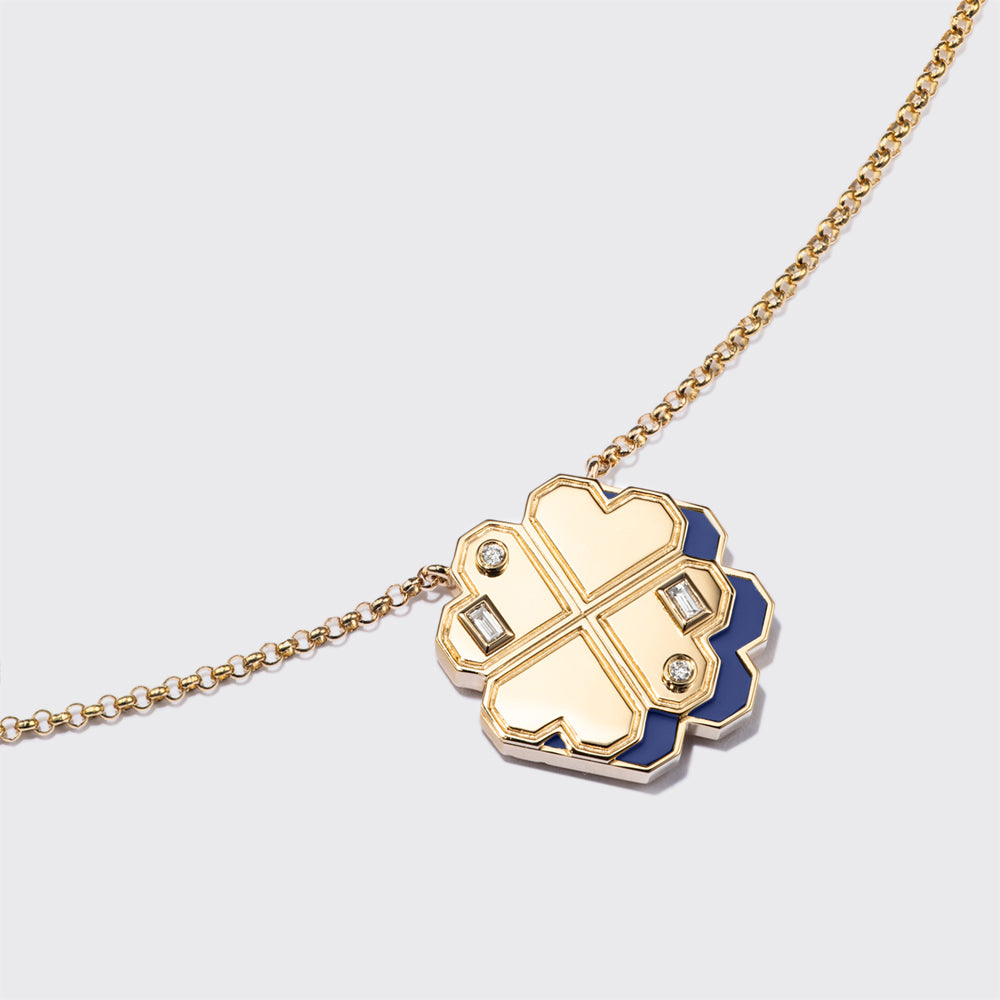 LAPIS YELLOW GOLD CLOVER LEAF NECKLACE