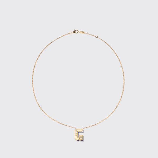 LAPIS YELLOW GOLD LETTER NECKLACE