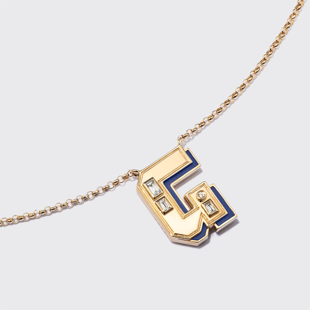 LAPIS YELLOW GOLD LETTER NECKLACE