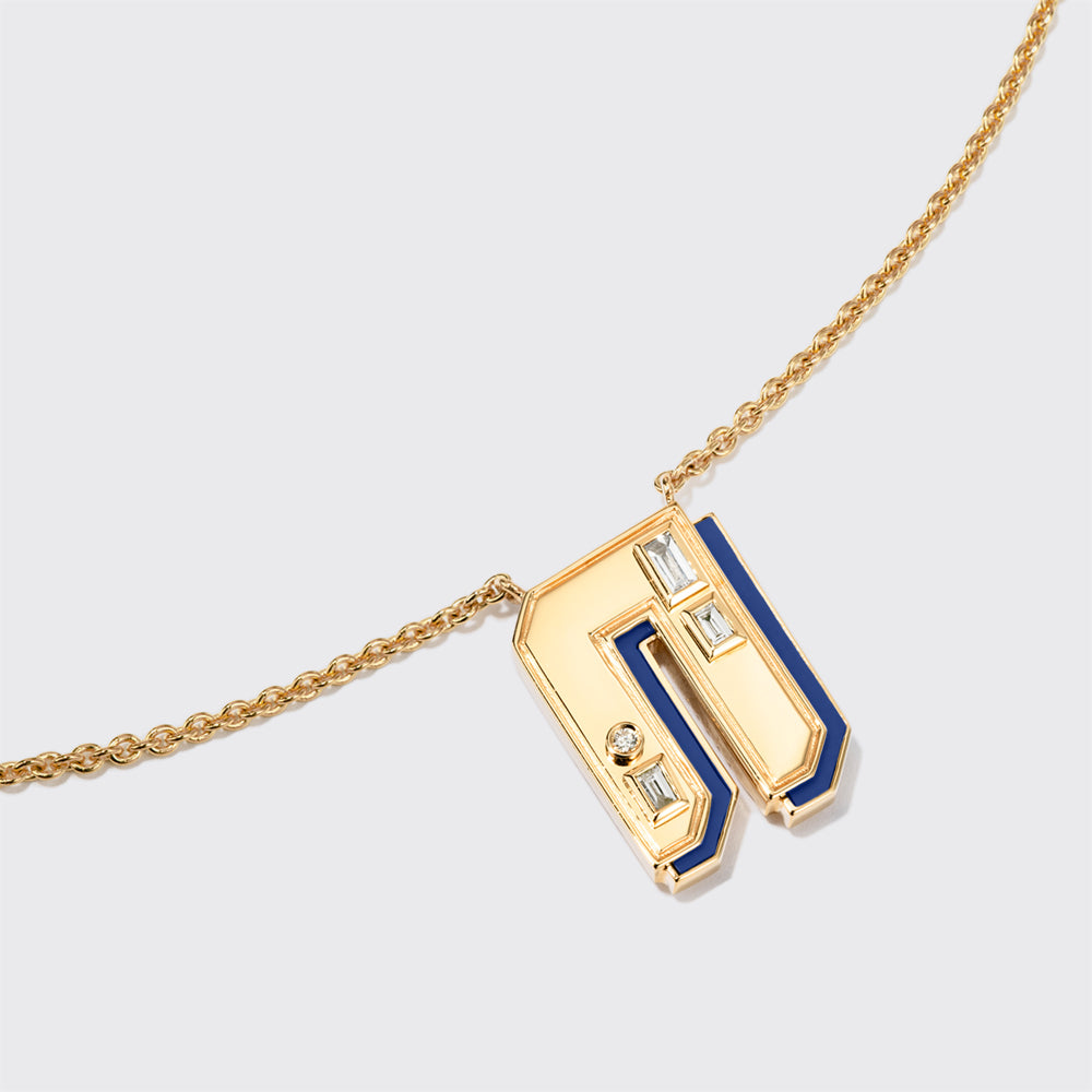 LAPIS YELLOW GOLD LETTER NECKLACE