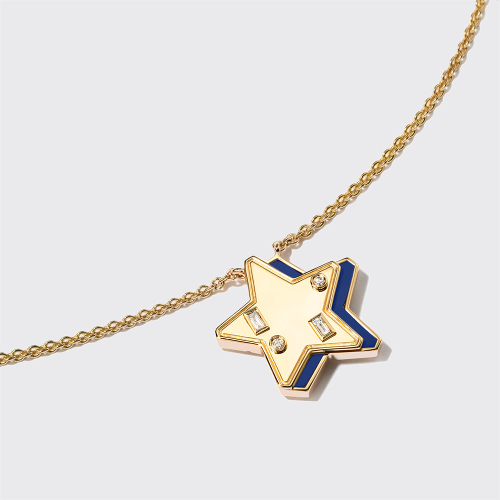 STONE INLAY YELLOW GOLD STAR NECKLACE – Boochier