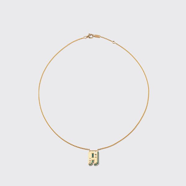 MALACHITE YELLOW GOLD LETTER NECKLACE