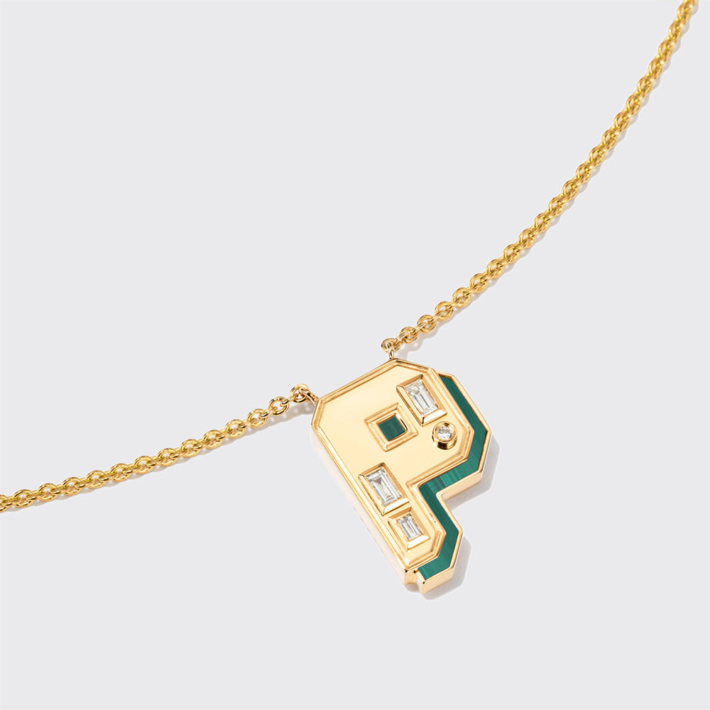 MALACHITE YELLOW GOLD LETTER NECKLACE
