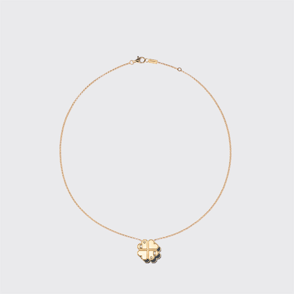 ONYX YELLOW GOLD CLOVER LEAF NECKLACE