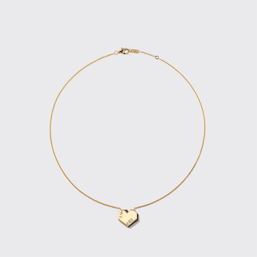 ONYX YELLOW GOLD HEART NECKLACE