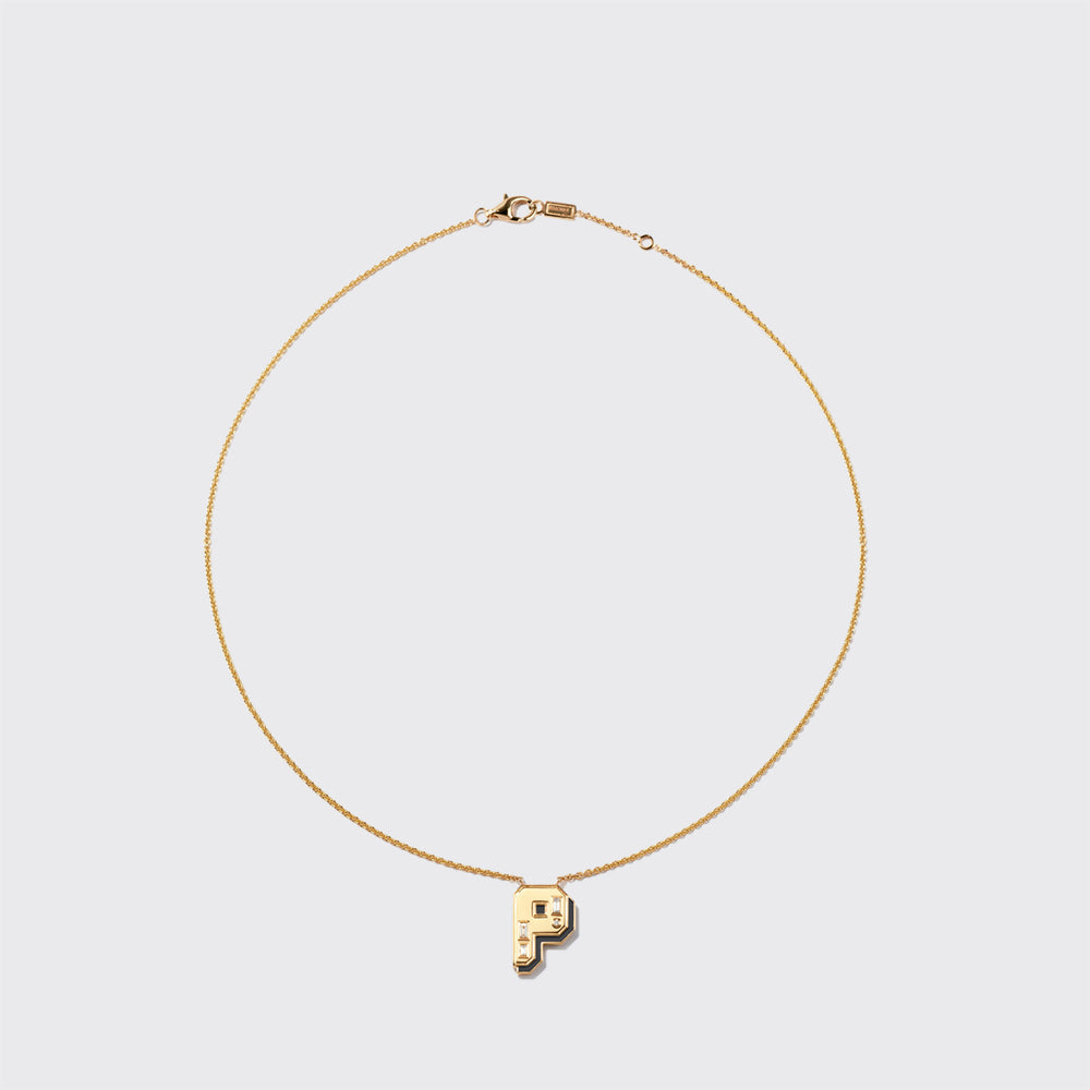 ONYX YELLOW GOLD LETTER NECKLACE