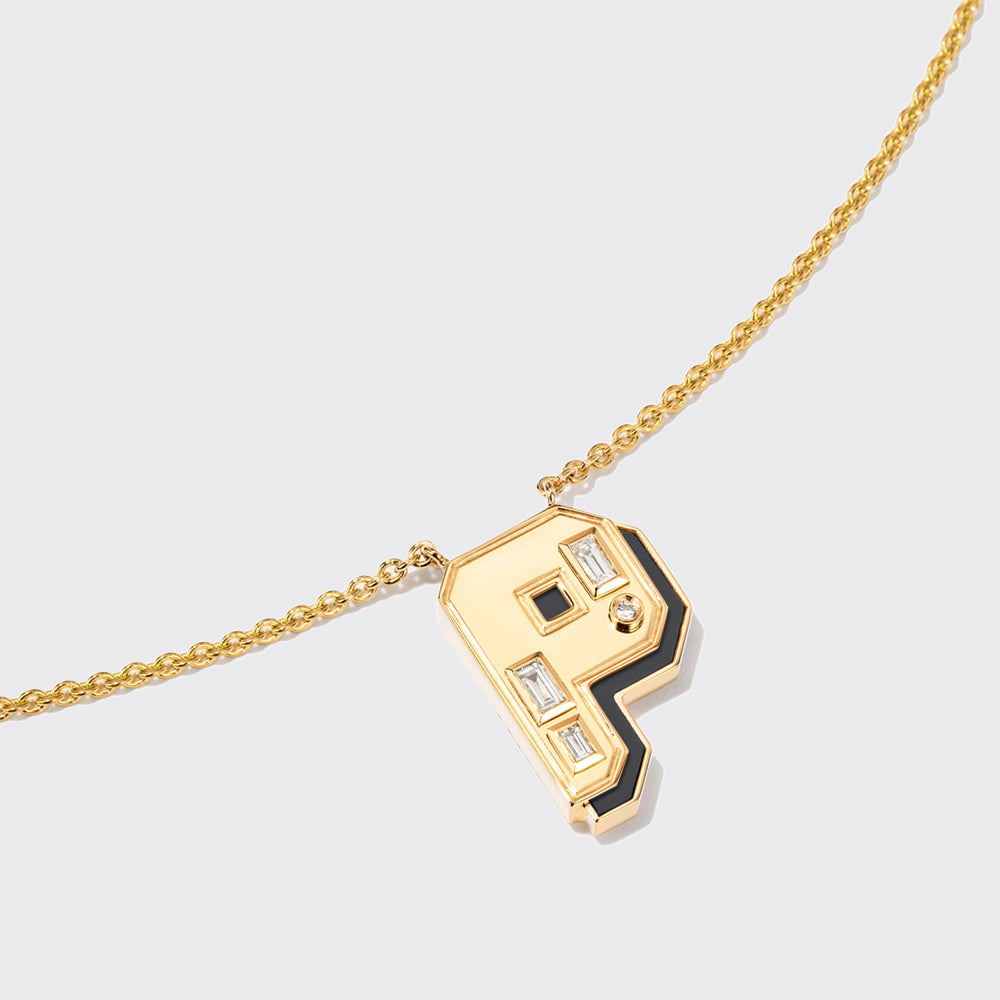 ONYX YELLOW GOLD LETTER NECKLACE