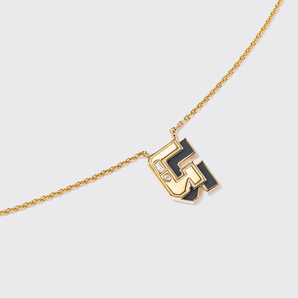 ONYX YELLOW GOLD MINI LETTER NECKLACE