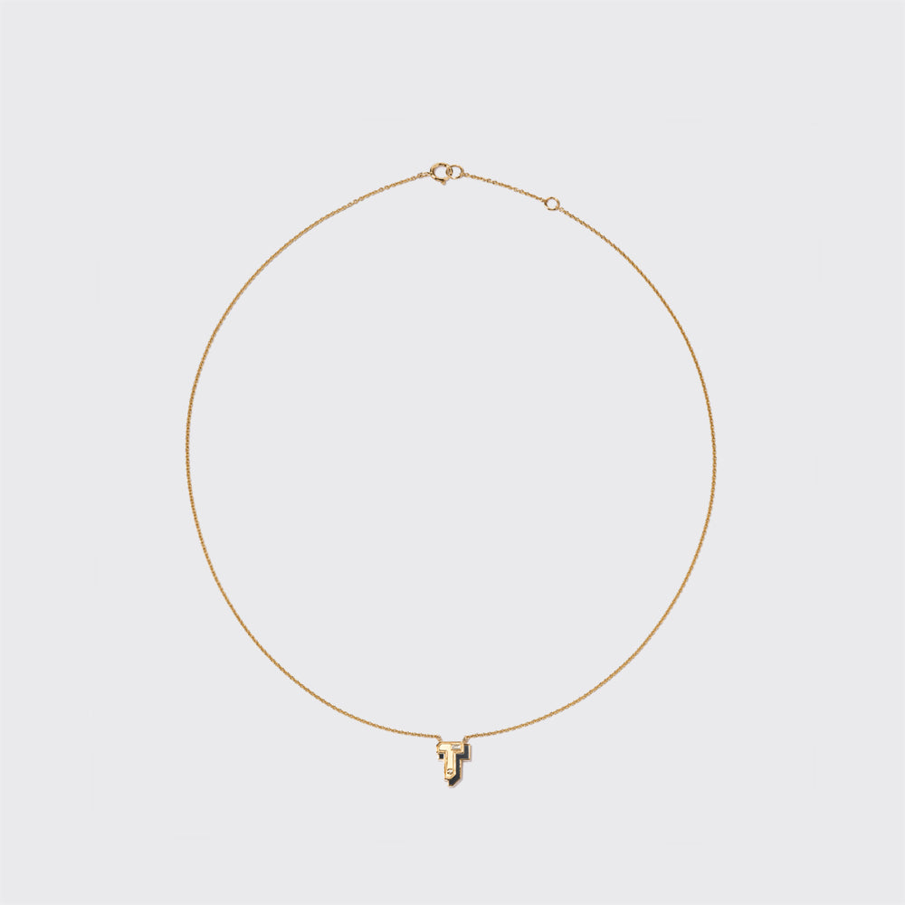 ONYX YELLOW GOLD MINI LETTER NECKLACE