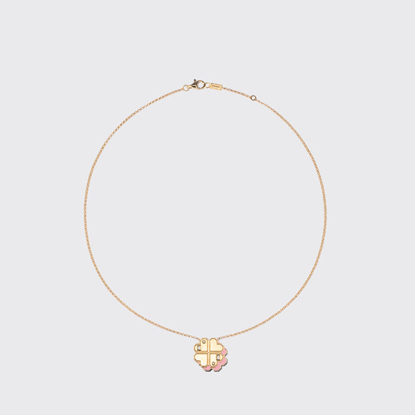 PINK OPAL YELLOW GOLD CLOVER LEAF NECKLACE