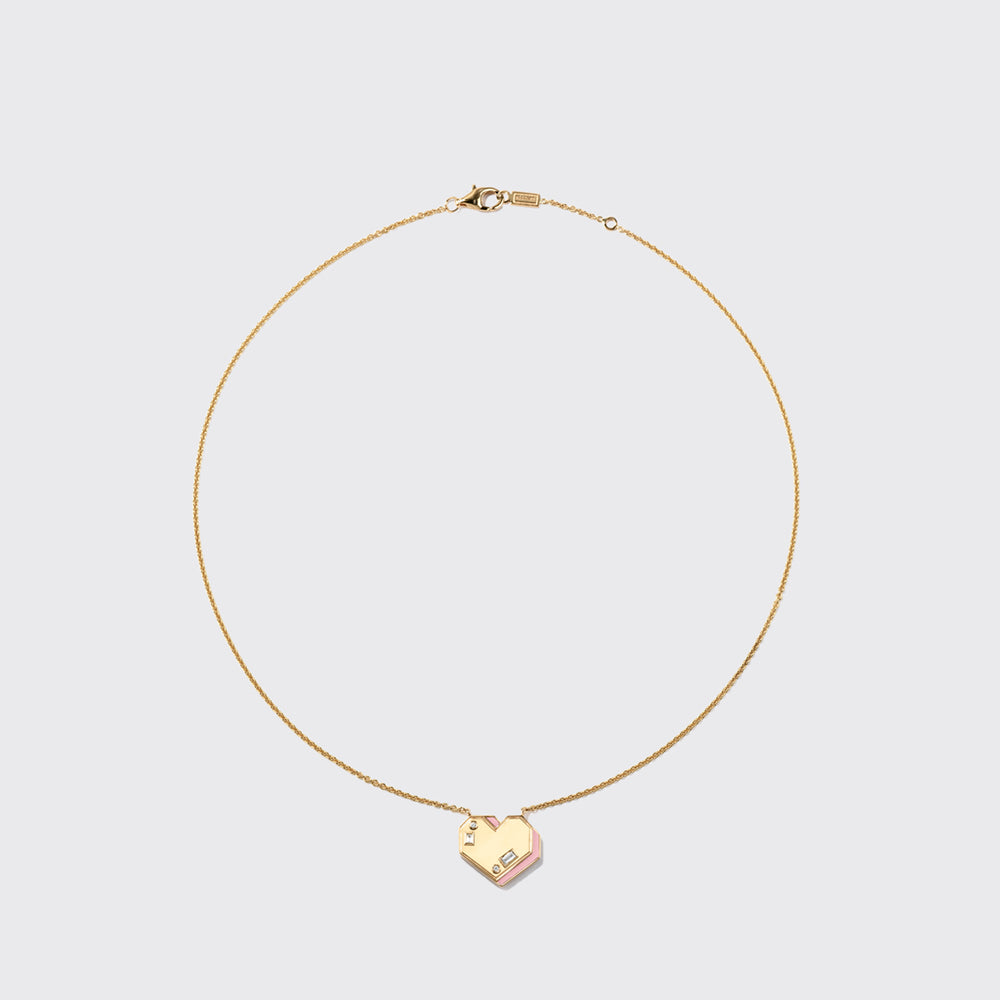 PINK OPAL YELLOW GOLD HEART NECKLACE