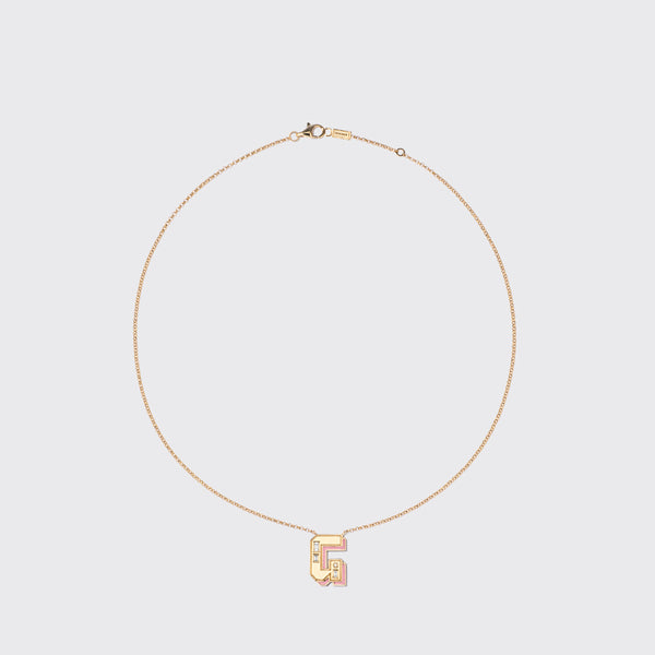 PINK OPAL YELLOW GOLD LETTER NECKLACE