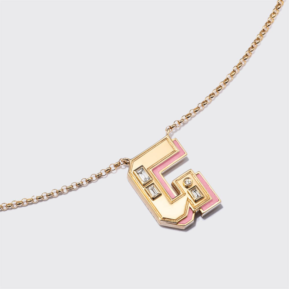 PINK OPAL YELLOW GOLD LETTER NECKLACE